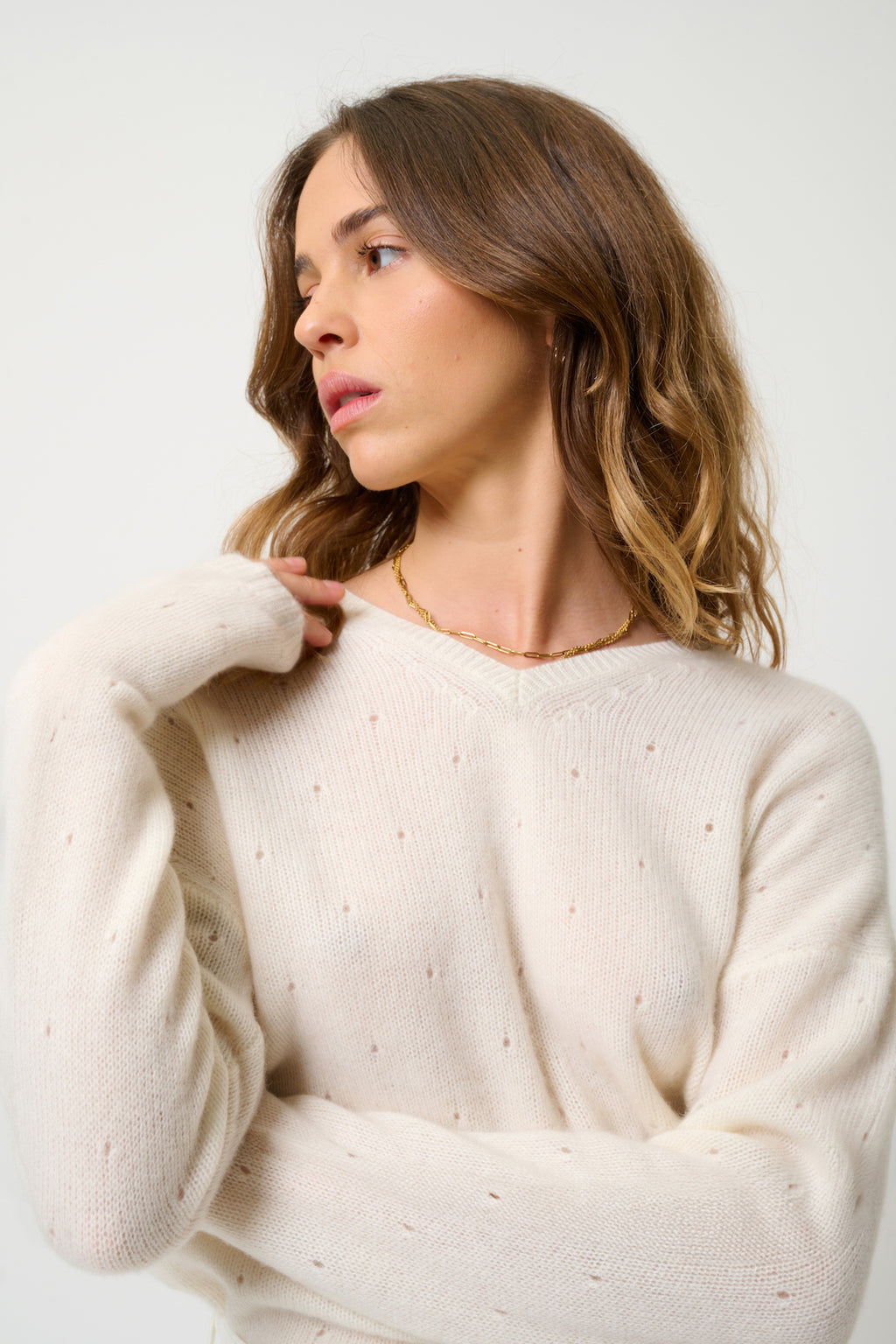 Jersey de cuello en V de 4 hilos - Doty - Nieve