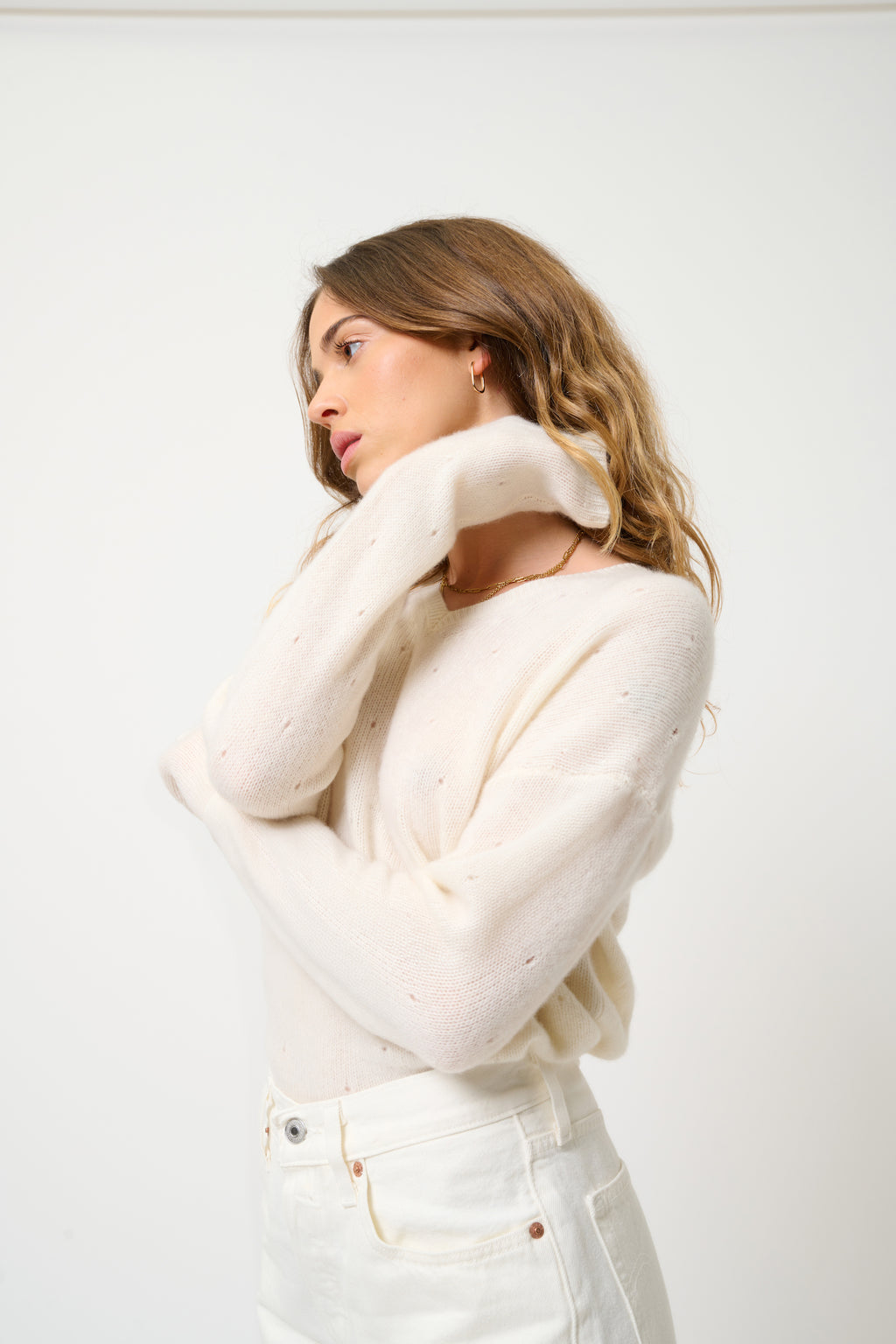 Jersey de cuello en V de 4 hilos - Doty - Nieve