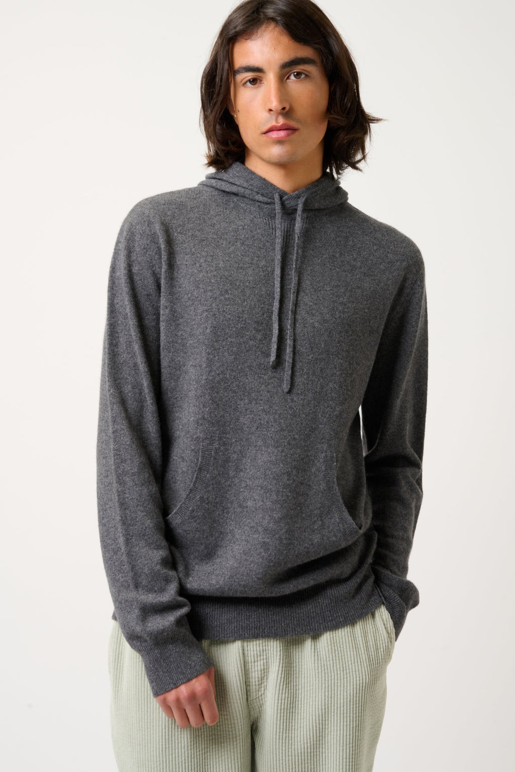 Sudadera con capucha - 100% Cachemira 2 Hilos - Antracita Jaspeado - Hombre