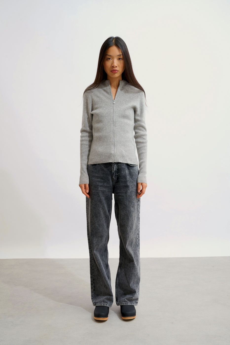 Gilet Zippé Col Montant - Alberte - Nuage Chiné