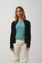 Cárdigan con cremallera y cuello alto - Alberte - Negro