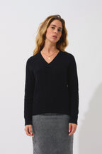 Jersey de cuello en V de 6 hilos - Indira - Negro