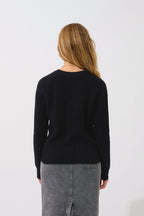 Jersey de cuello en V de 6 hilos - Indira - Negro