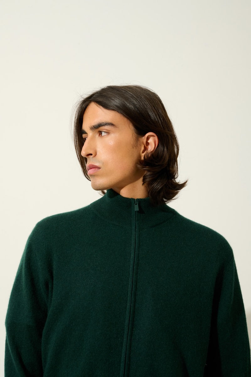 Zip-Through High-Neck Cardigan - Albaron - Green