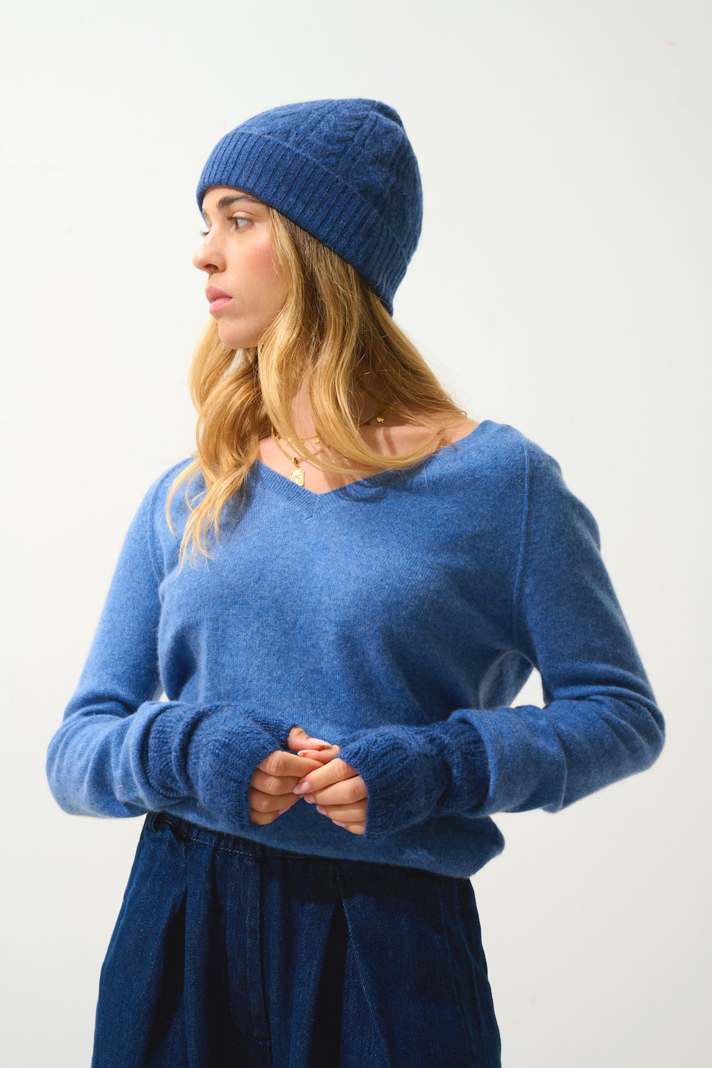 Mittens - 100% Cashmere 6 Ply - Ocean Chiné