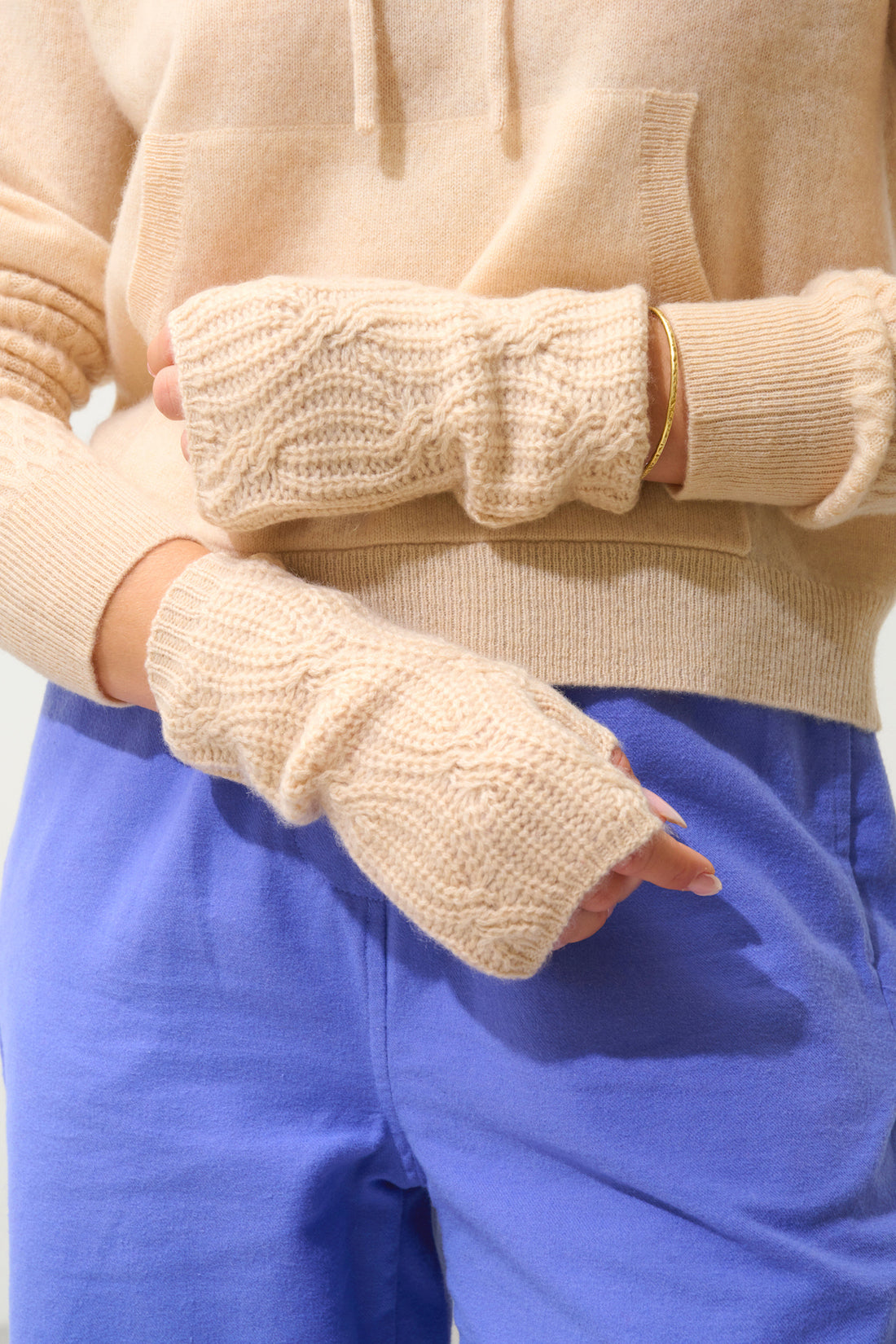 Iris 6-Ply Fingerless Gloves - Sand - 100% 6-Ply Cashmere - Unisex