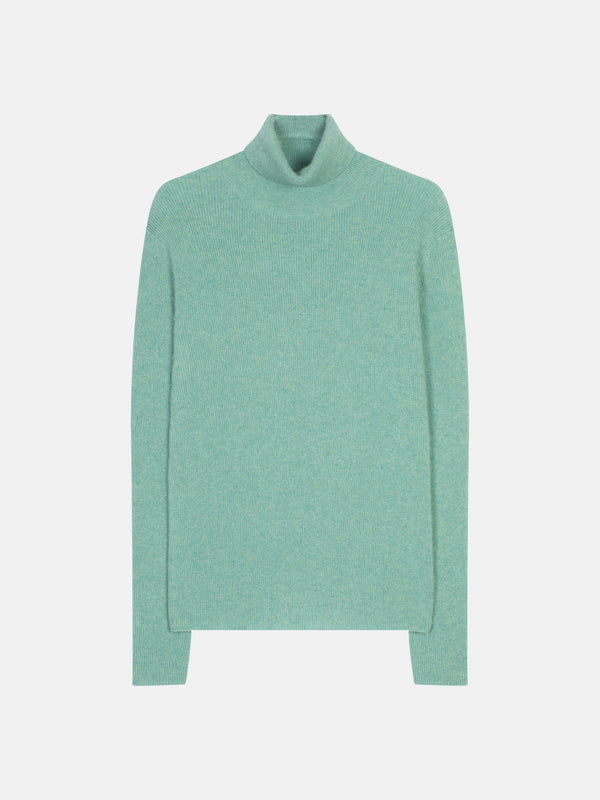 Pull Col Roulé Suzie - Vert Chiné - 100% Cachemire 2 Fils - Femme