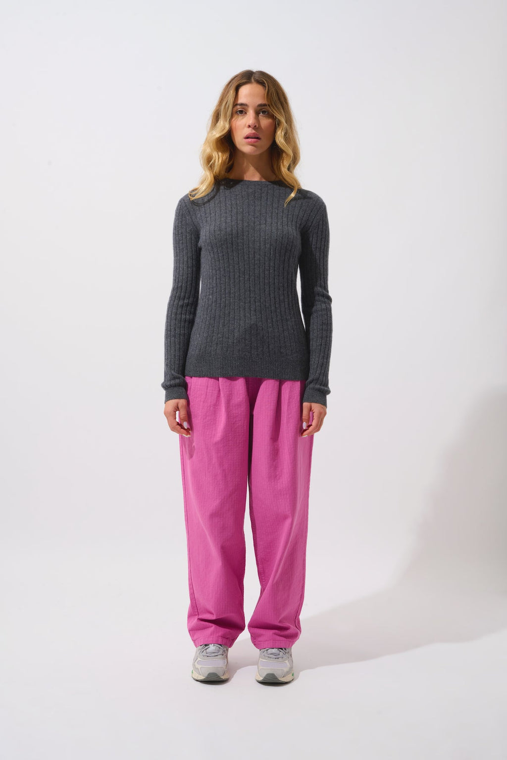 Pull Col Rond - 100% Cachemire 2 Fils - Anthracite Chiné
