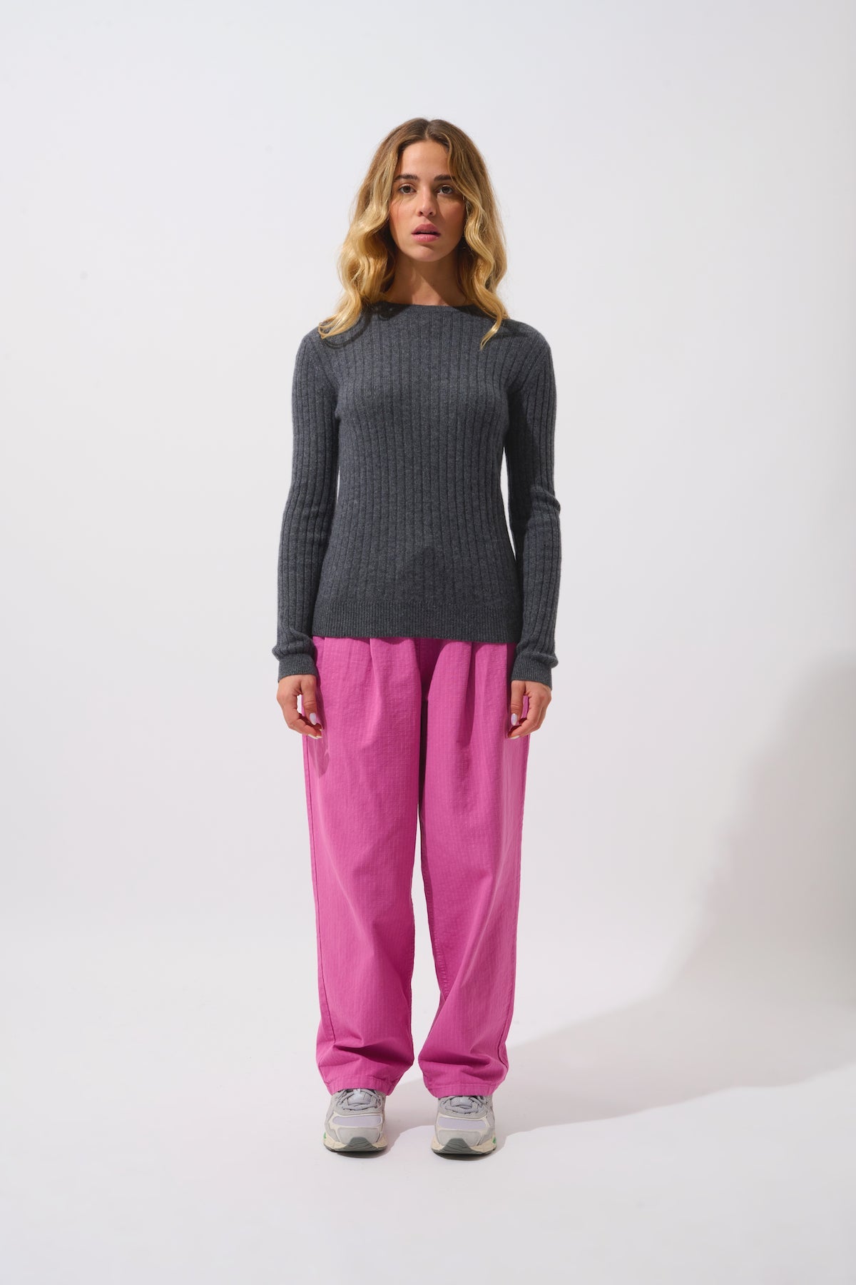 Pull Col Rond - 100% Cachemire 2 Fils - Anthracite Chiné