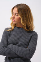 Pull Col Rond - 100% Cachemire 2 Fils - Anthracite Chiné
