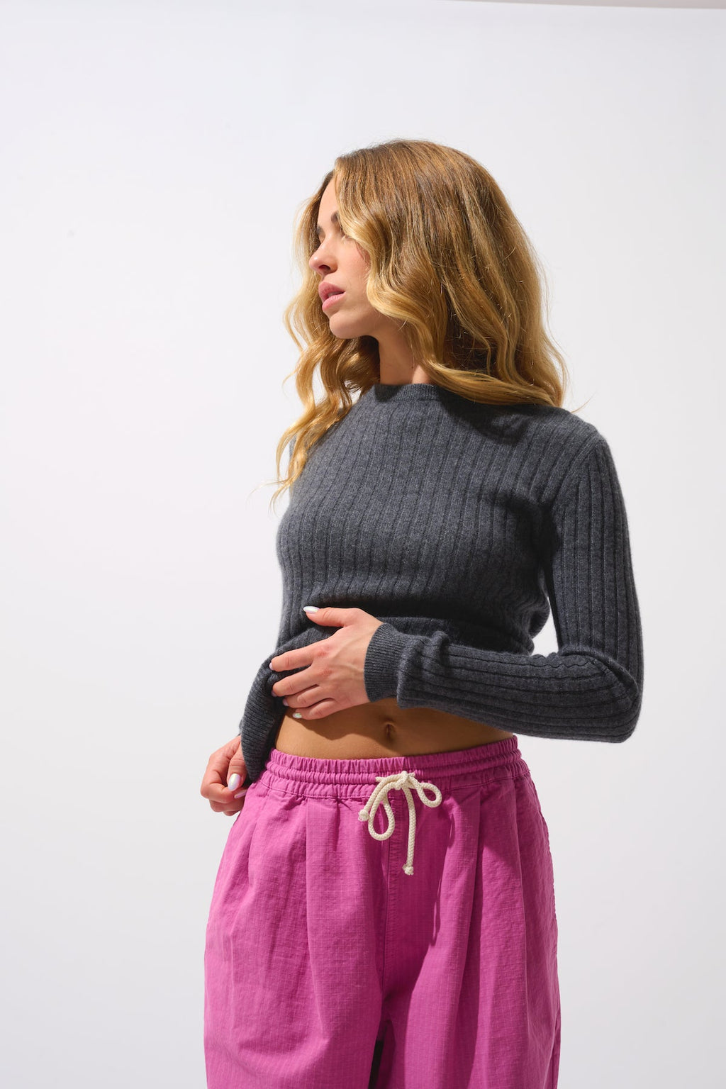 Pull Col Rond - 100% Cachemire 2 Fils - Anthracite Chiné
