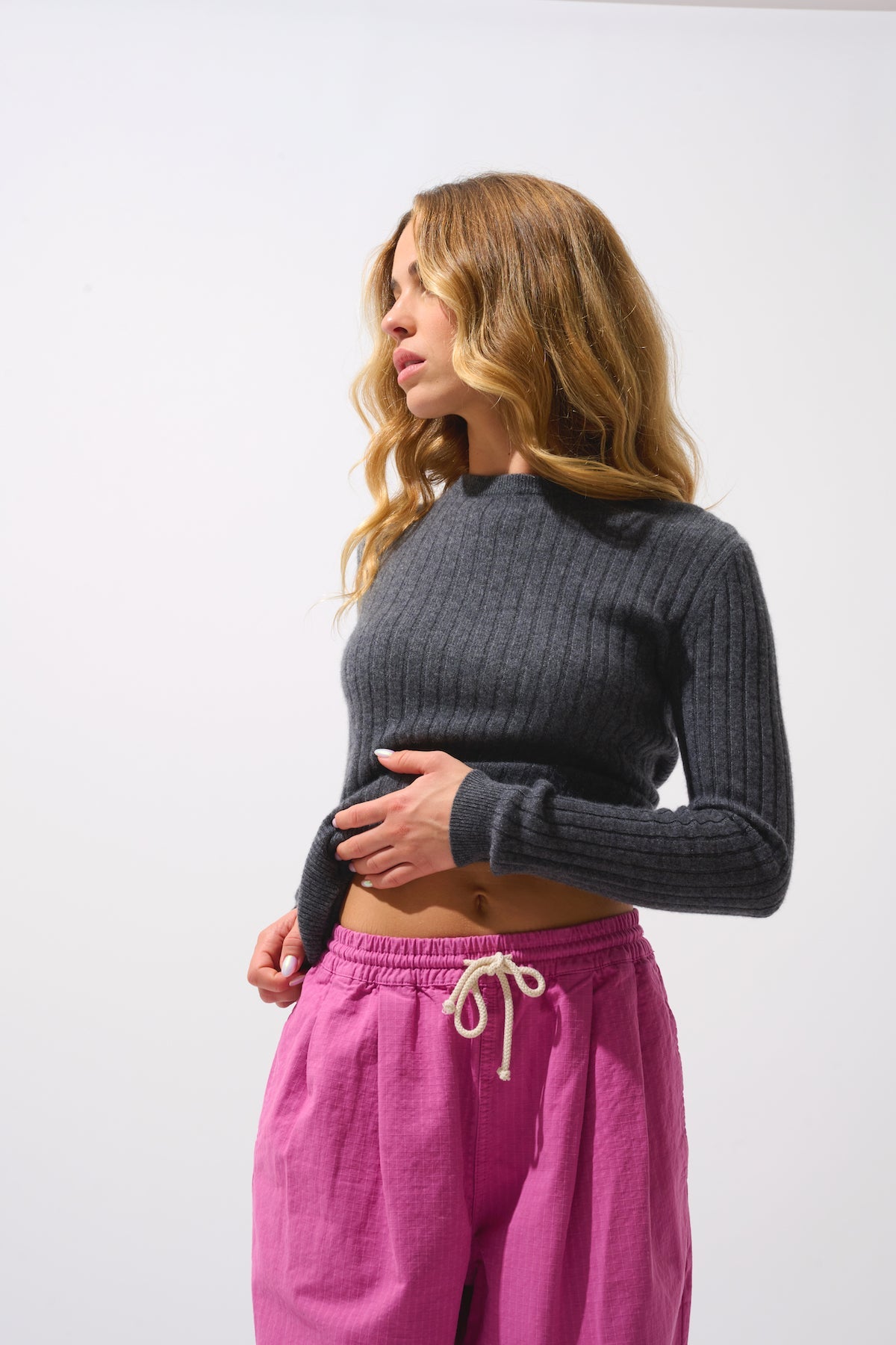 Pull Col Rond - 100% Cachemire 2 Fils - Anthracite Chiné