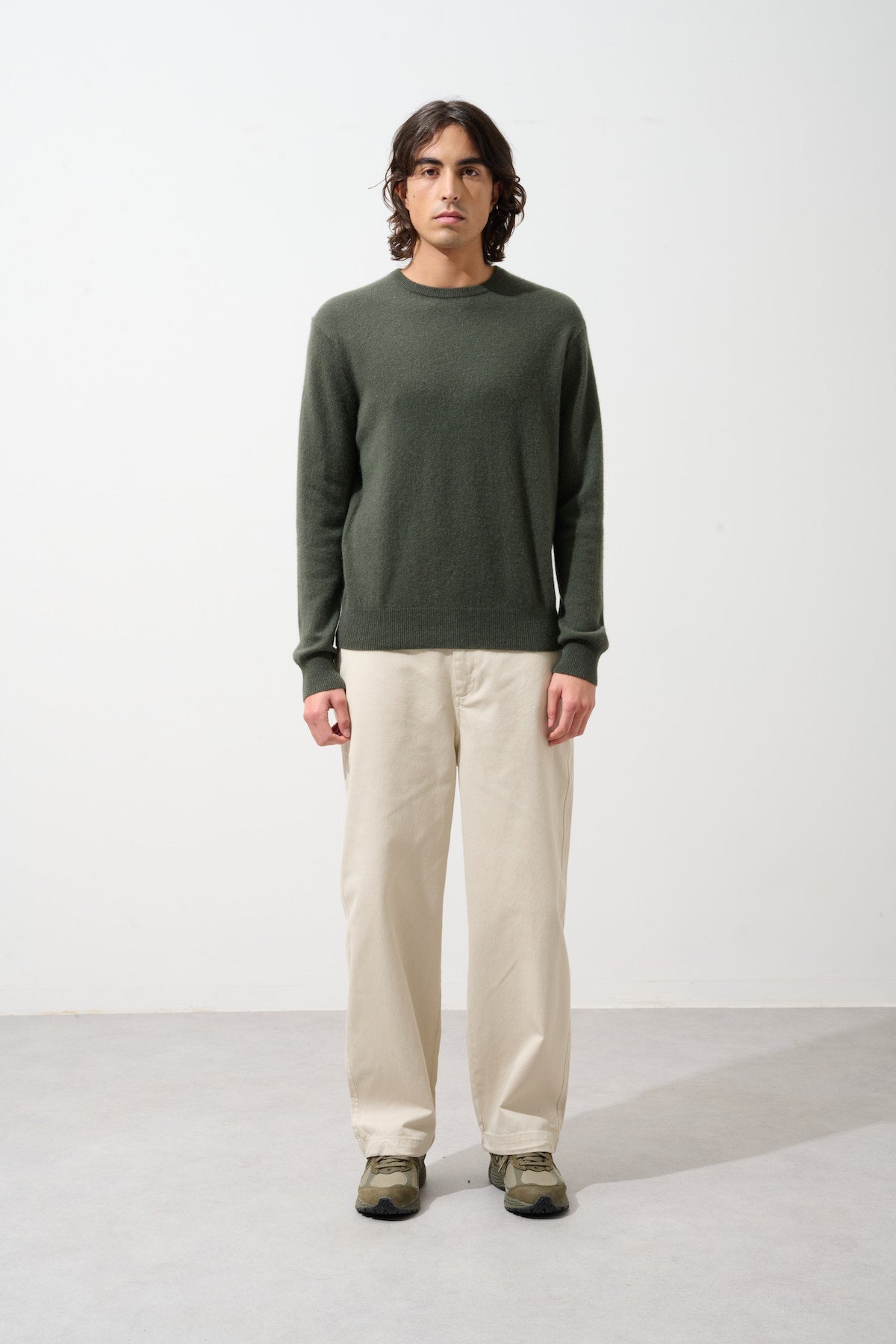 Aiglière Round-Neck Jumper - Khaki - 100% 2-Ply Cashmere - Men