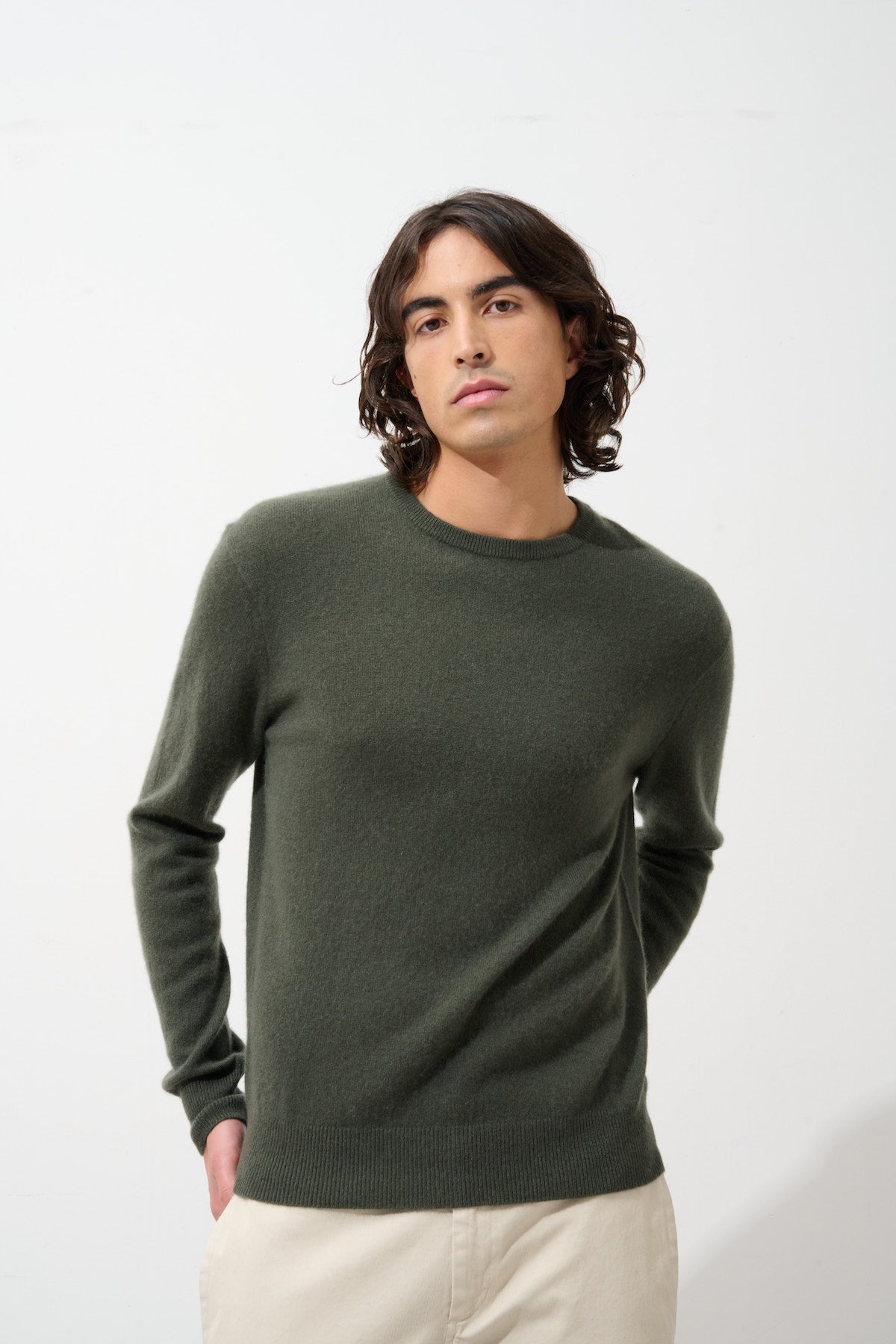 Jersey Cuello Redondo Aiglière - Caqui - 100% Cachemira 2 Hilos - Hombre