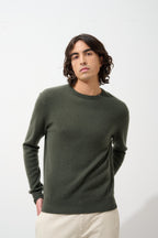 Aiglière Round-Neck Jumper - Khaki - 100% 2-Ply Cashmere - Men