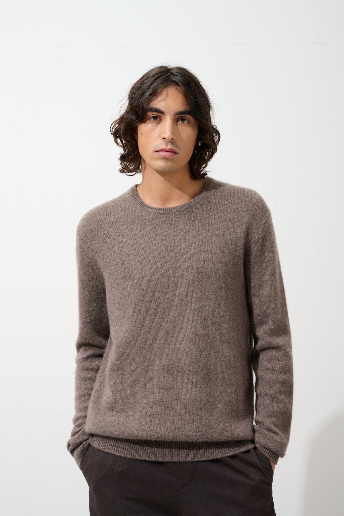 Jersey de cuello redondo - 100% Cachemira de 4 hilos - Topo jaspeado - Hombre