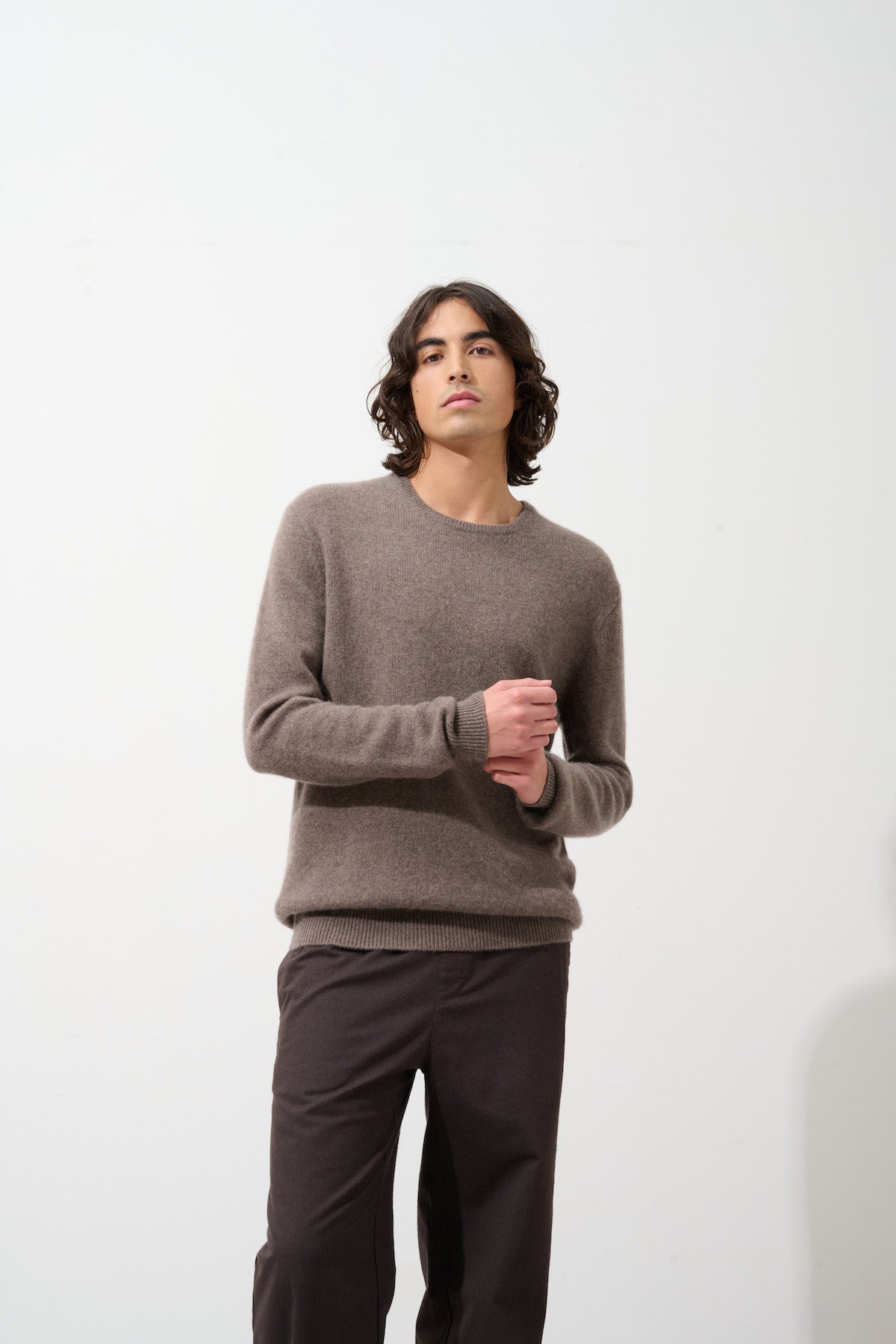 Jersey de cuello redondo - 100% Cachemira de 4 hilos - Topo jaspeado - Hombre