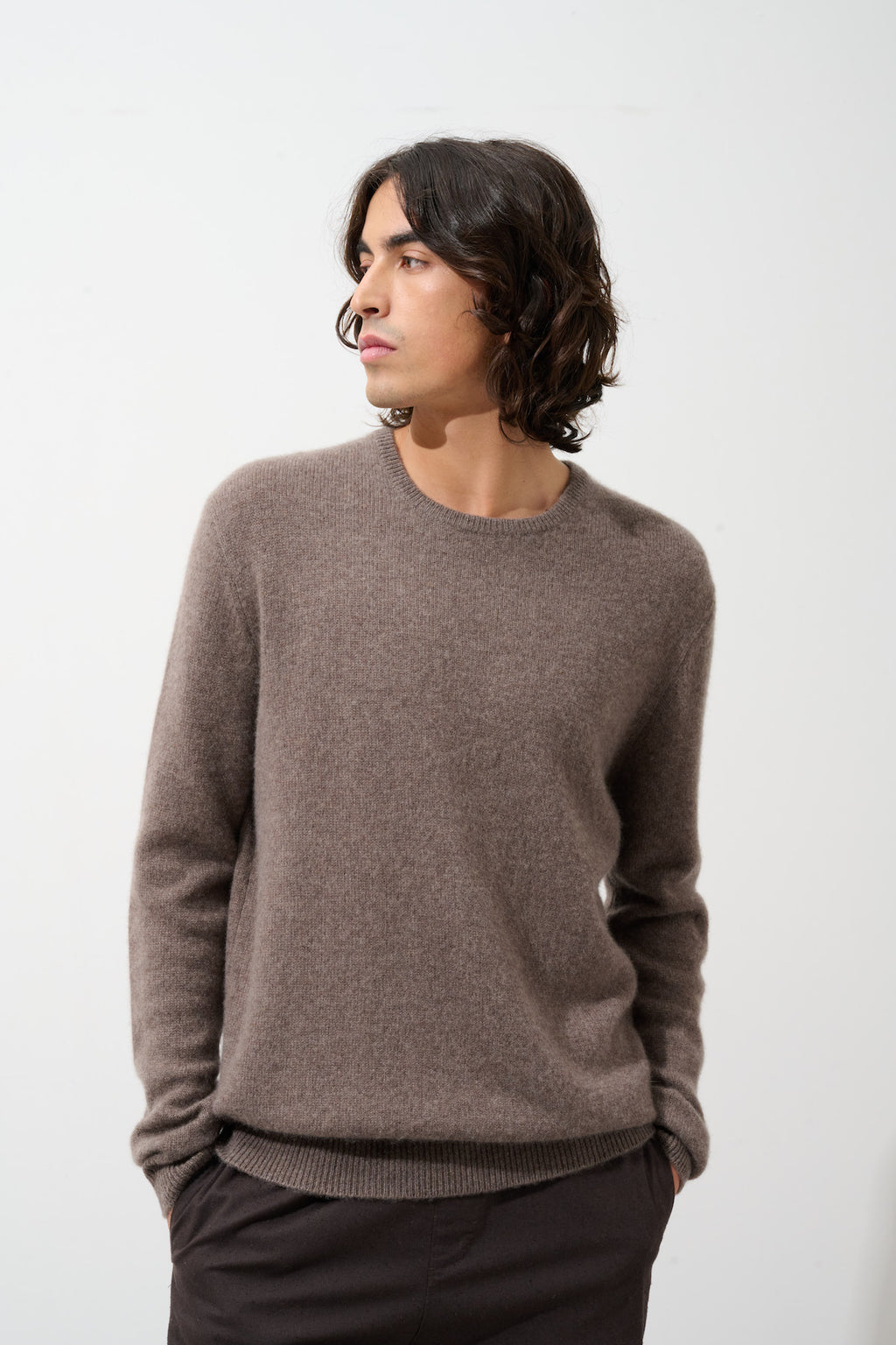Jersey de cuello redondo - 100% Cachemira de 4 hilos - Topo jaspeado - Hombre