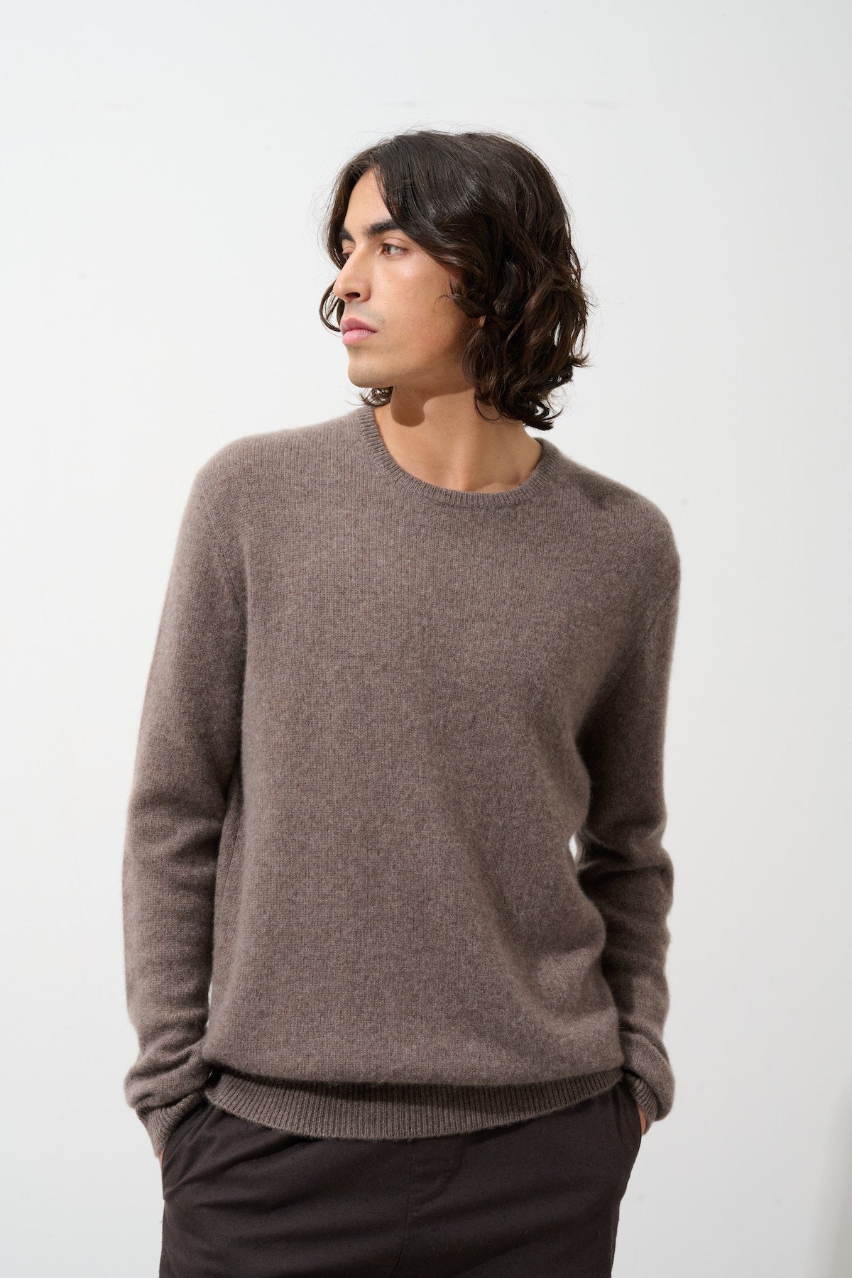 Jersey de cuello redondo - 100% Cachemira de 4 hilos - Topo jaspeado - Hombre
