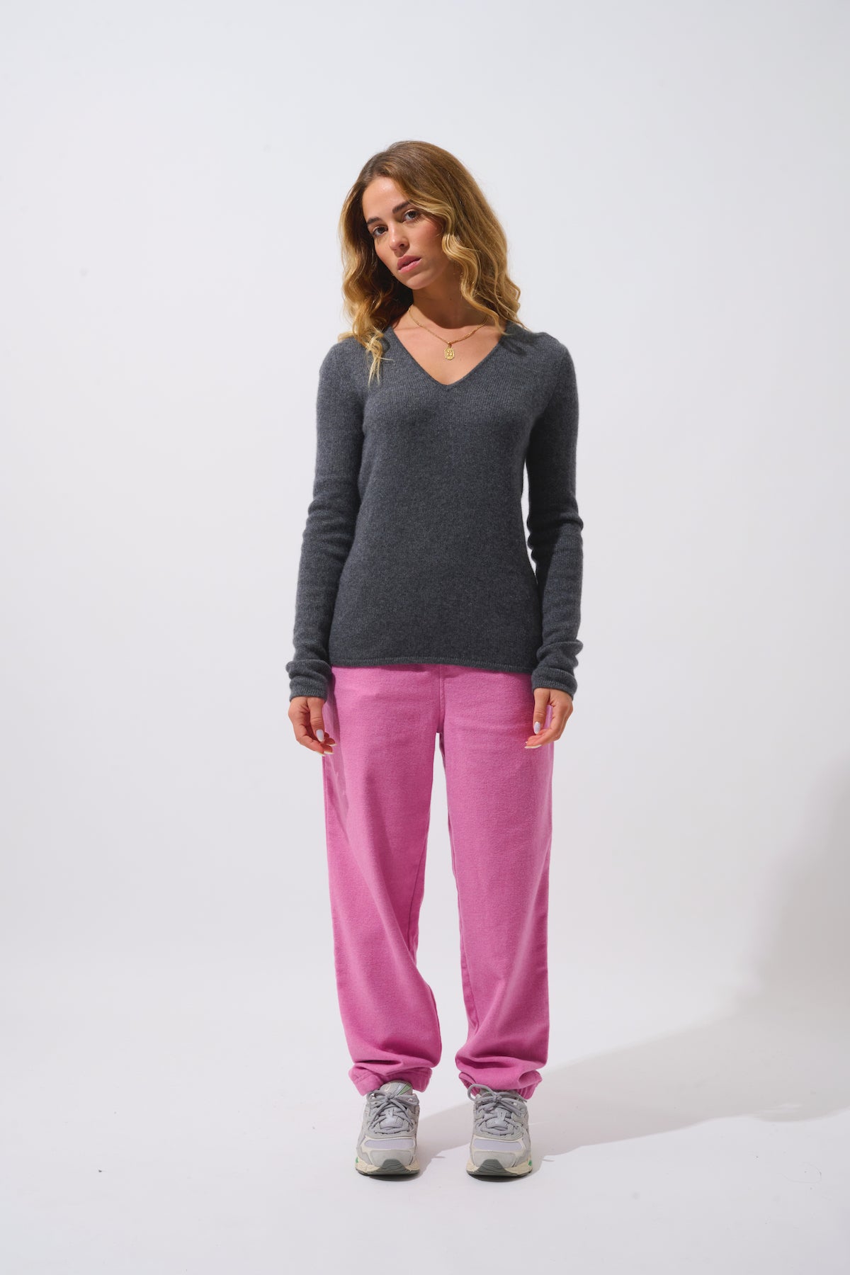 V-Ausschnitt-Pullover 4-fädig Chelsea - Anthrazit Meliert - 100 % Kaschmir 4-fädig
