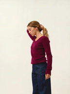 Pull Col V 4 Fils Chelsea - Bordeaux - 100% Cachemire 4 Fils - Femme