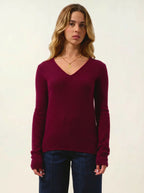 Pull Col V 4 Fils Chelsea - Bordeaux - 100% Cachemire 4 Fils - Femme