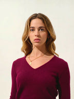 Pull Col V 4 Fils Chelsea - Bordeaux - 100% Cachemire 4 Fils - Femme