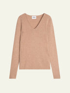 Pull Col V 4 Fils - Chelsea - Camel Chiné