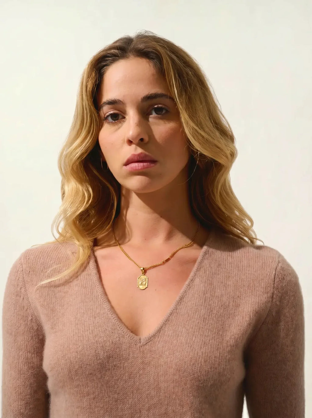 Pull Col V 4 Fils - Chelsea - Camel Chiné