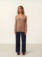 Pull Col V 4 Fils - Chelsea - Camel Chiné