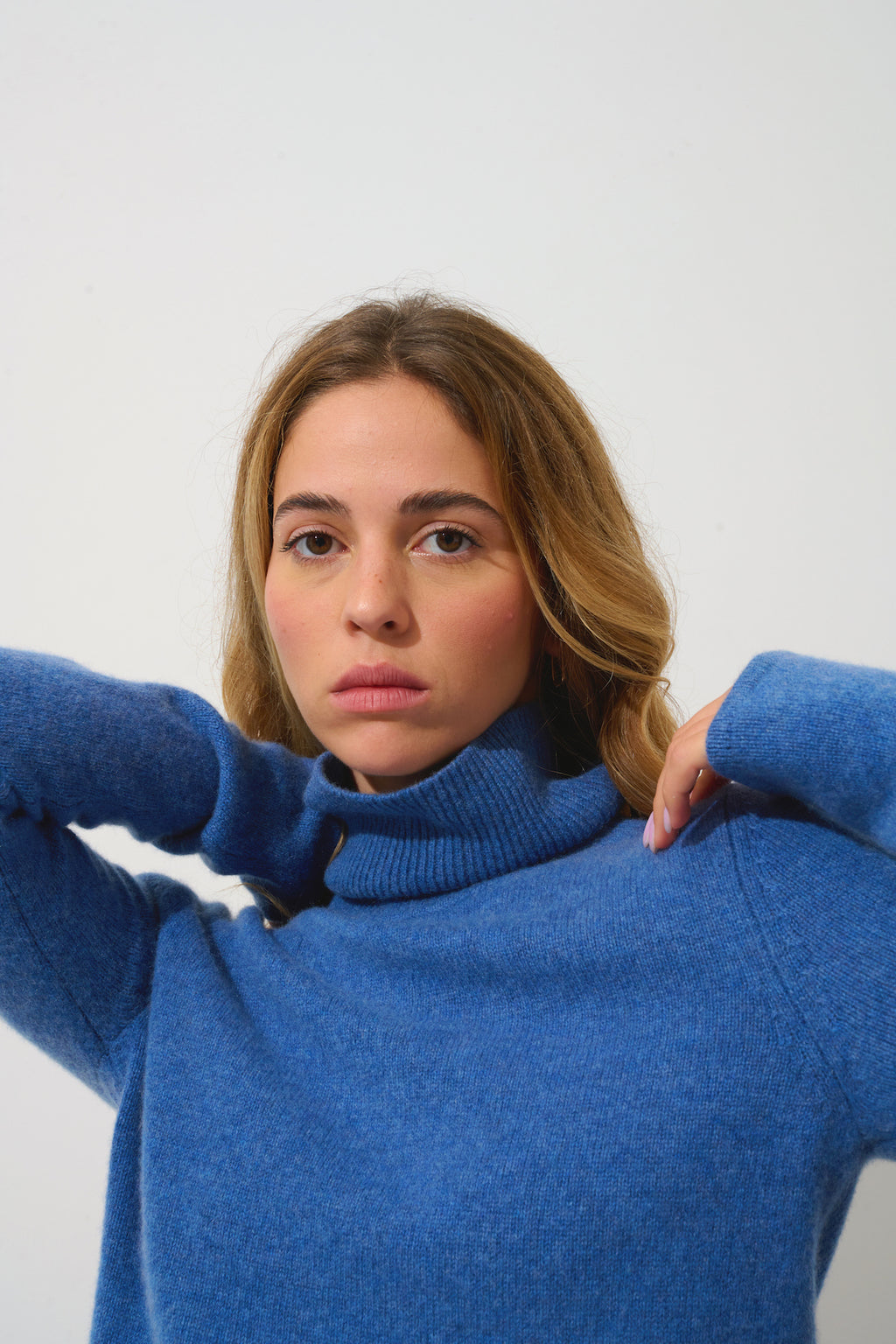 Pull Col Roulé 4 Fils Linda - Bleu Denim - 100% Cachemire 4 Fils