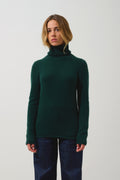Authentic Cashmere - Jersey de cuello alto de 4 hebras Linda - Ciprés - 100% cachemira de 4 hebras - Mujer