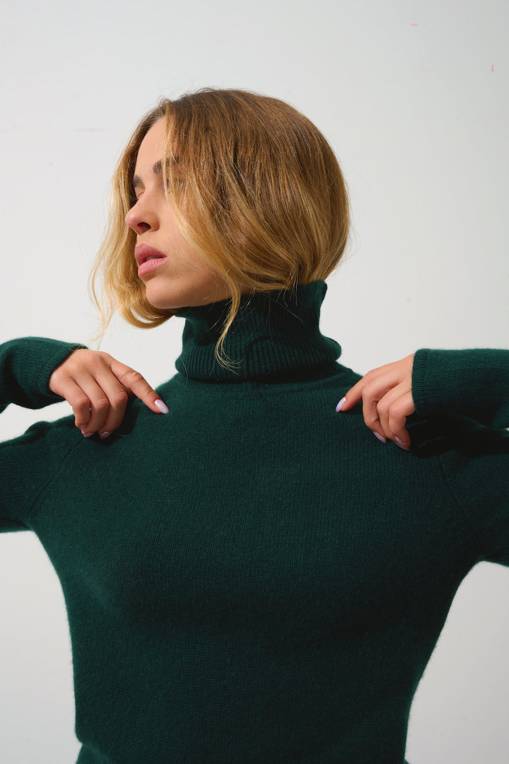 Authentic Cashmere - Jersey de cuello alto de 4 hebras Linda - Ciprés - 100% cachemira de 4 hebras - Mujer