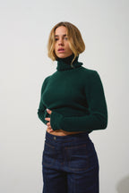 Authentic Cashmere - Jersey de cuello alto de 4 hebras Linda - Ciprés - 100% cachemira de 4 hebras - Mujer