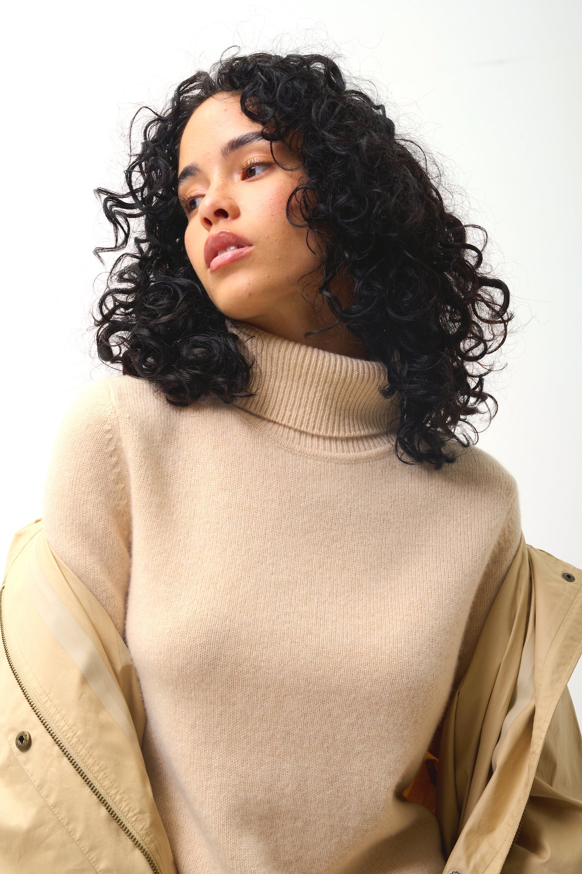 4-Ply Roll-Neck Jumper - Linda - Sand