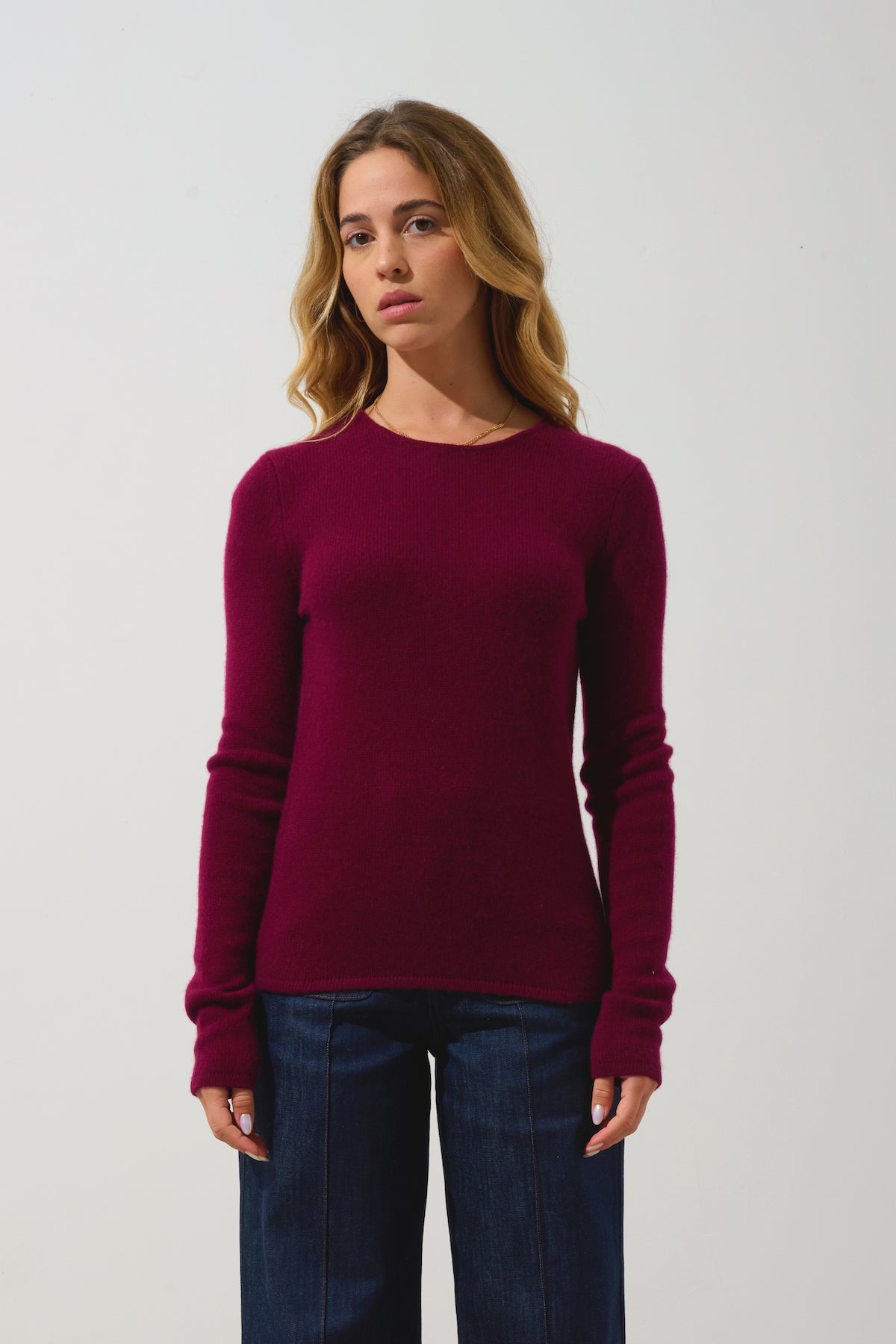 Pull Col Rond 4 Fils Ivy - Bordeaux - 100% Cachemire 4 Fils - Femme