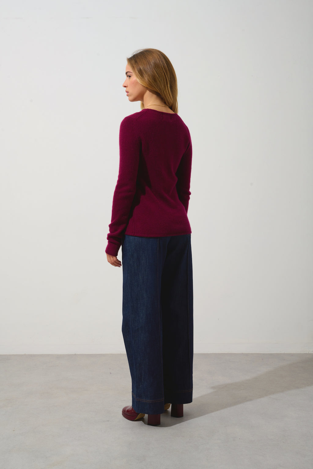 Pull Col Rond 4 Fils Ivy - Bordeaux - 100% Cachemire 4 Fils - Femme