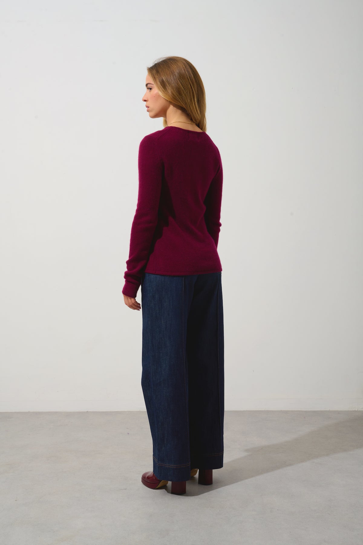 Pull Col Rond 4 Fils Ivy - Bordeaux - 100% Cachemire 4 Fils - Femme