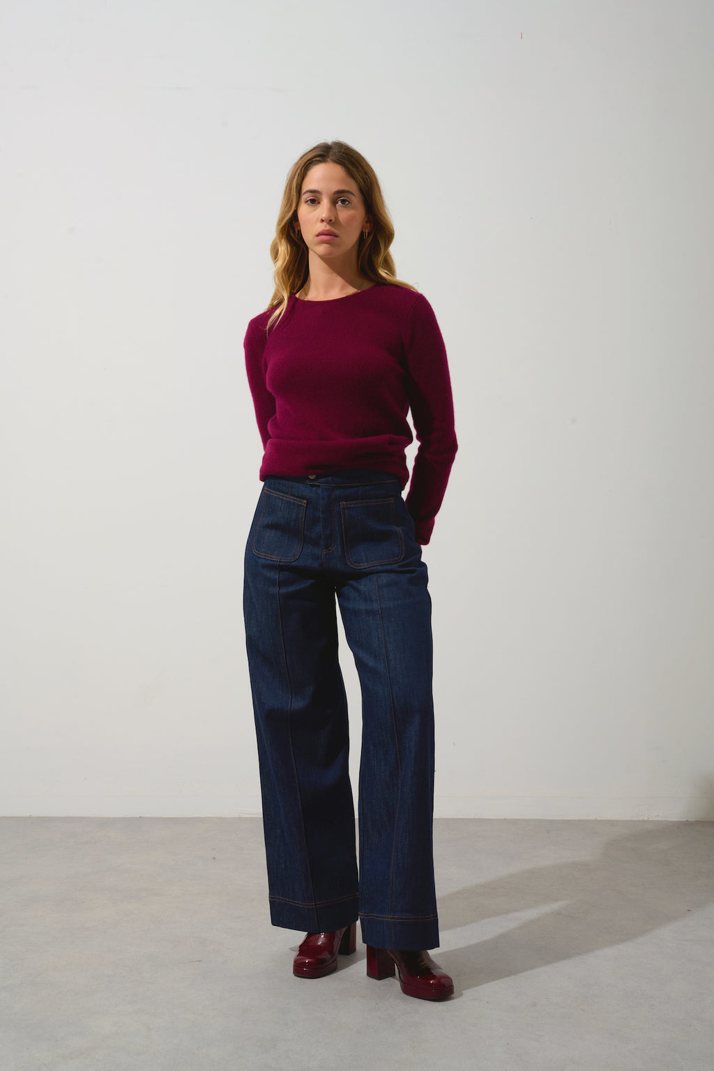 Pull Col Rond 4 Fils Ivy - Bordeaux - 100% Cachemire 4 Fils - Femme