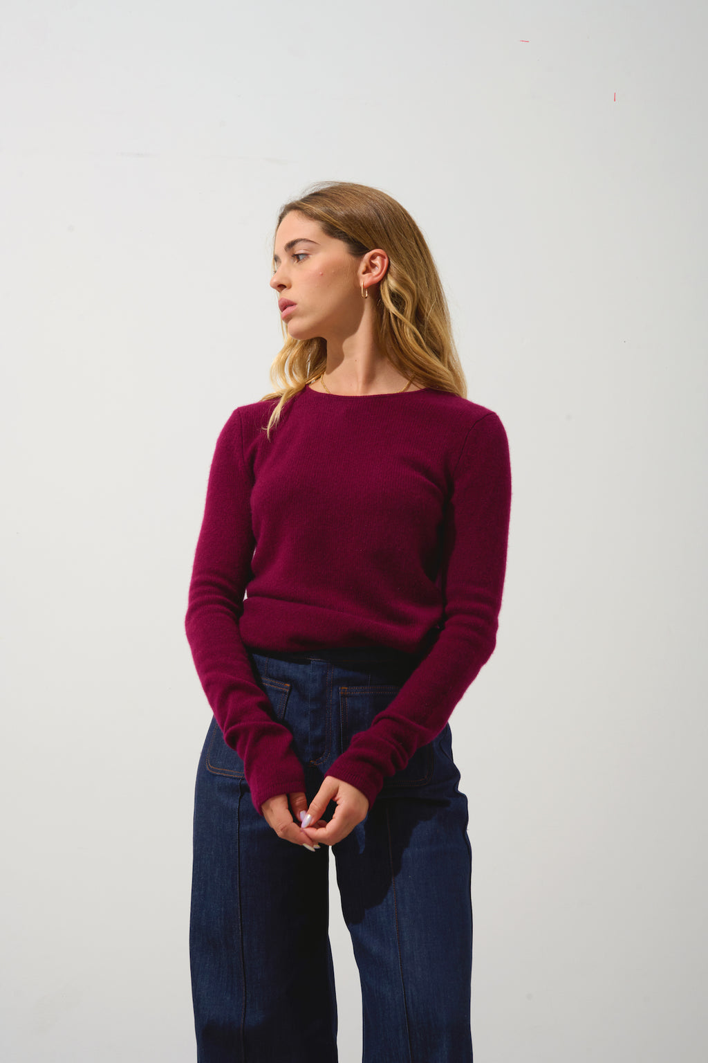 Pull Col Rond 4 Fils Ivy - Bordeaux - 100% Cachemire 4 Fils - Femme