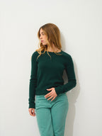 Pull Col Rond 4 Fils Ivy - Cyprès - 100% Cachemire 4 Fils