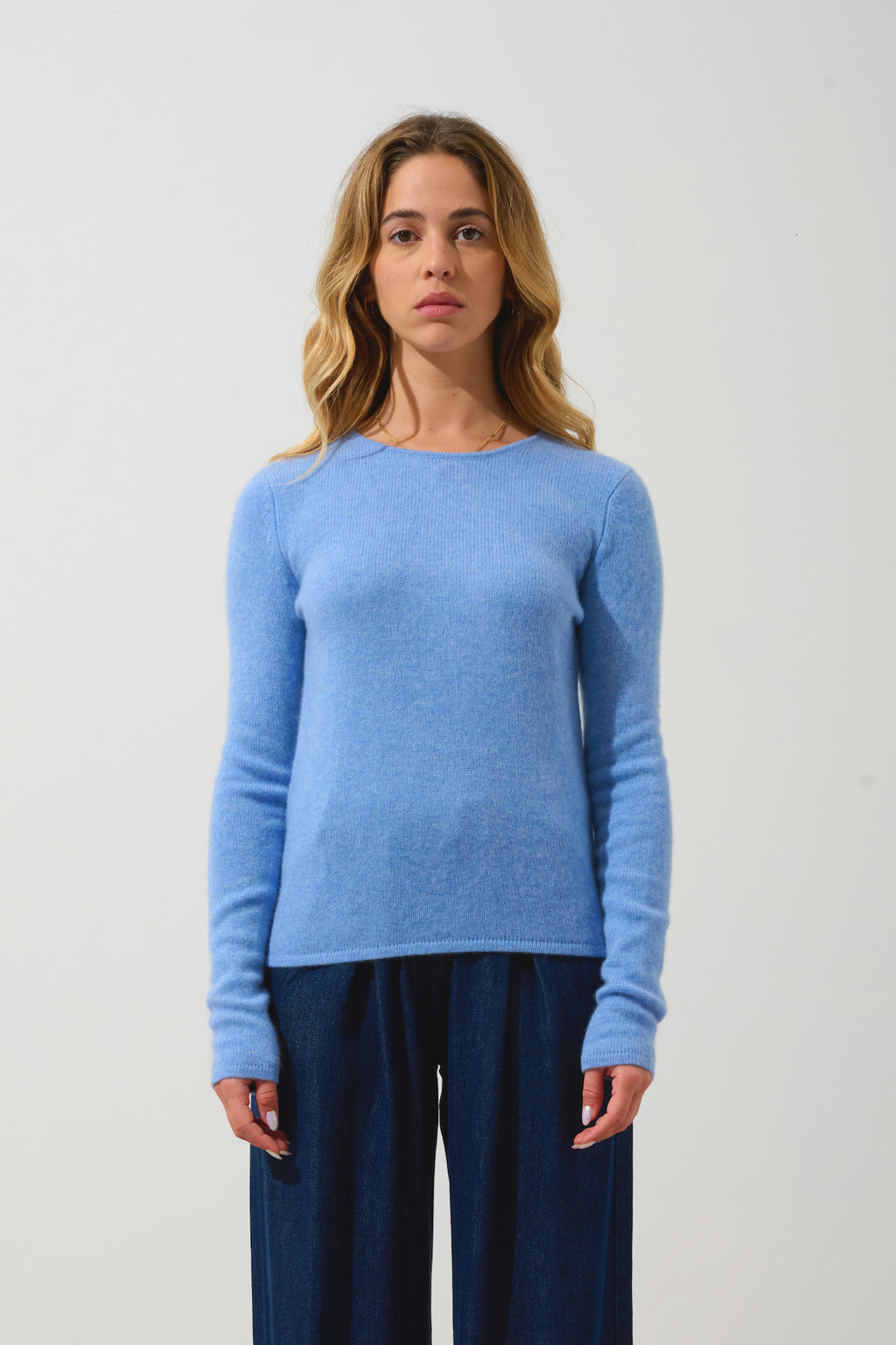 4-Ply Crew Neck Jumper Ivy - Sky - 100% 4-Ply Cashmere - Women