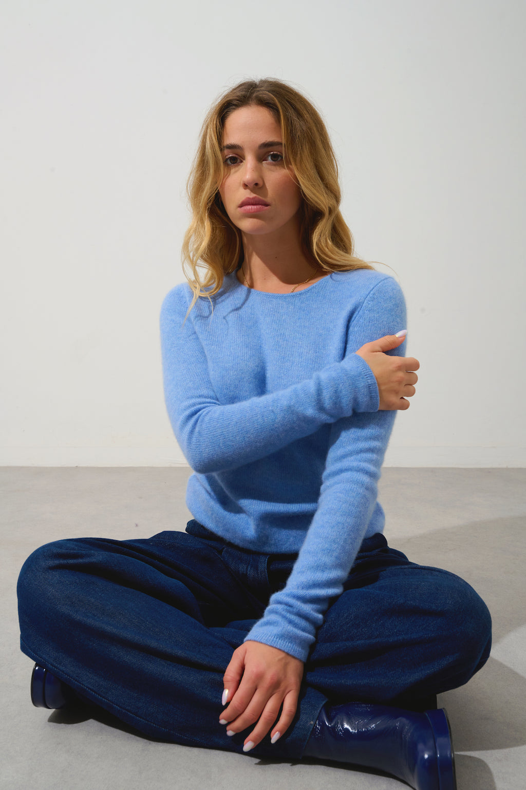 4-Ply Crew Neck Jumper Ivy - Sky - 100% 4-Ply Cashmere - Women