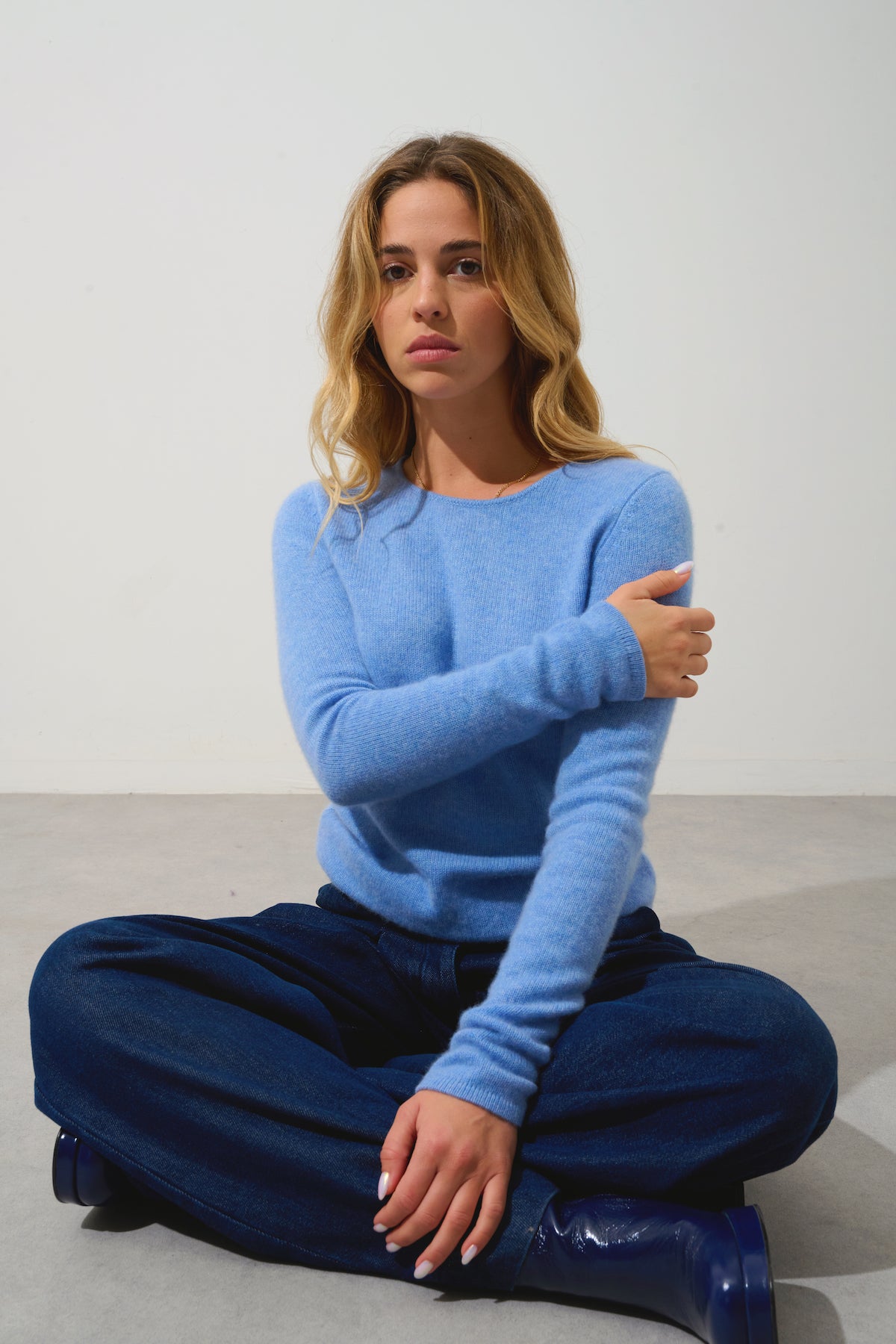 4-Ply Crew Neck Jumper Ivy - Sky - 100% 4-Ply Cashmere - Women