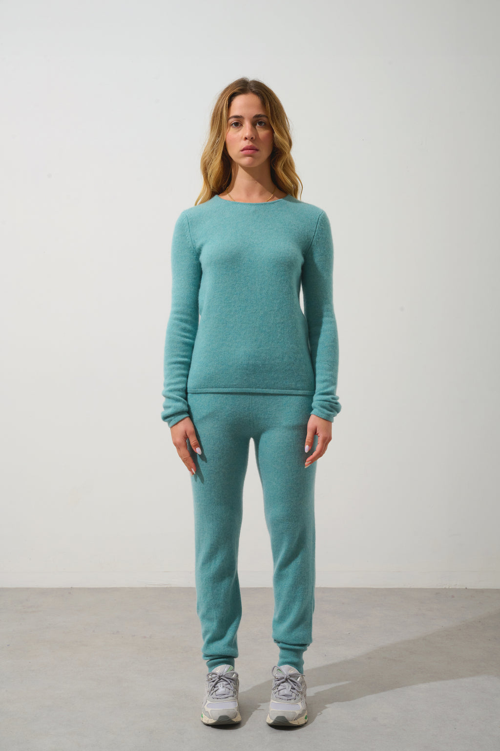 Jersey de cuello redondo Ivy de 4 hilos - Verde jaspeado - 100% cachemira de 4 hilos - Mujer