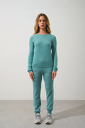 Jersey de cuello redondo Ivy de 4 hilos - Verde jaspeado - 100% cachemira de 4 hilos - Mujer