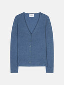 Cardigan Col V Chalais - Bleu Denim - 100% Cachemire 2 Fils - Femme