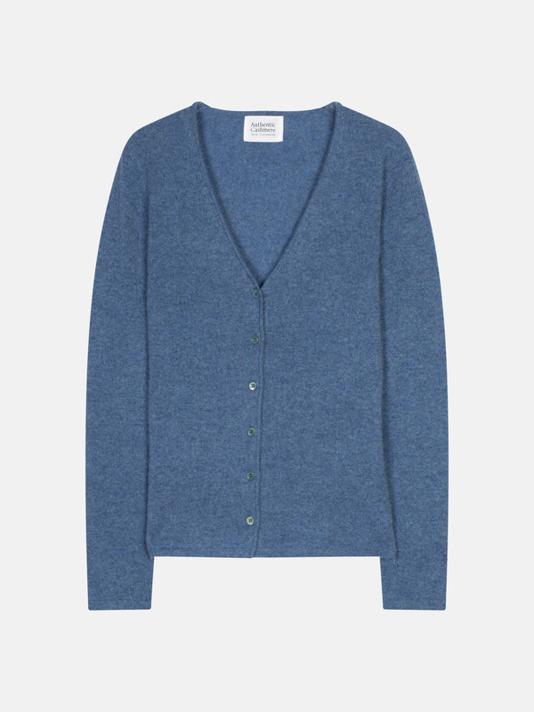 Cardigan - 100% Cachemira 2 Hilos - Azul Denim - Mujer