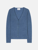 Cardigan - 100% Cachemire 2 Fils - Bleu Denim - Femme