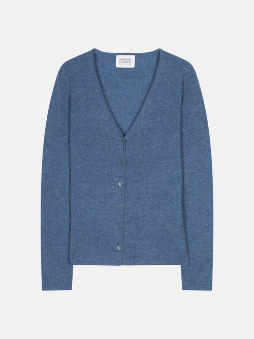Cardigan - 100% Cachemire 2 Fils - Bleu Denim - Femme
